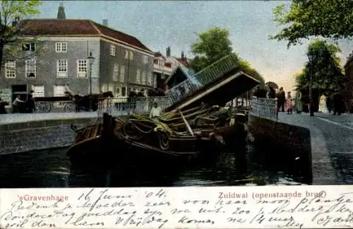 Ak Den Haag Den Haag Südholland, Zuidwal, offene Brücke