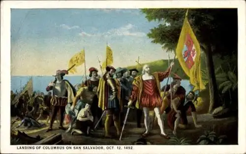 Ak San Salvador El Salvador, Landung von Kolumbus 12. Oktober 1492