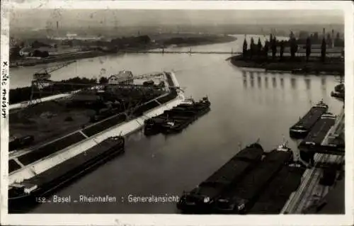 Ak Basel Stadt Schweiz, Rheinhafen, Gesamtansicht