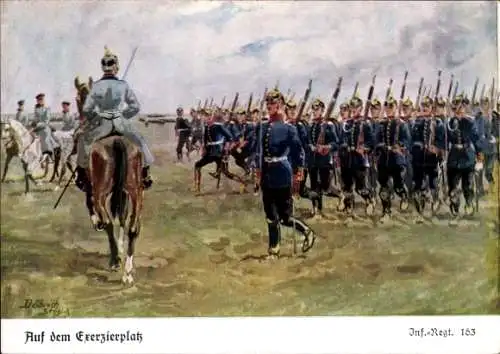 Künstler Ak Döbrich Steglitz, Infanterie Regiment 163, Exerzierplatz