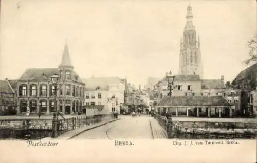 Ak Breda Nordbrabant Niederlande, Postamt, Dom, Brücke