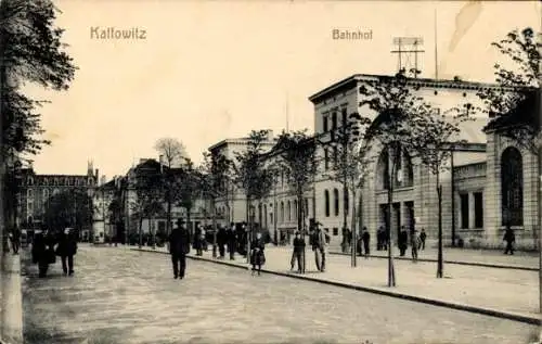 Ak Katowice Kattowitz Oberschlesien, Bahnhof