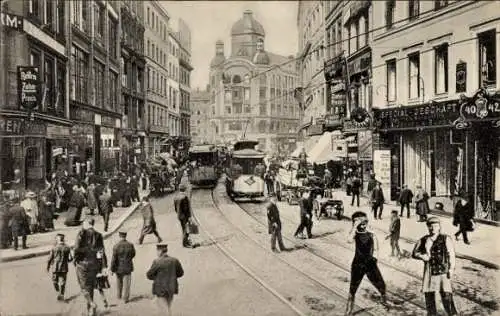 Ak Hamburg Mitte Altstadt, Großer Burstah, Geschäfte, Straßenbahn