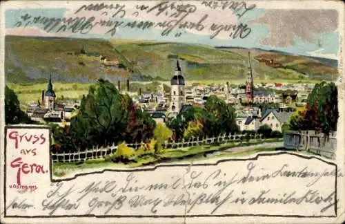 Litho Gera in Thüringen, Stadt von Osten gesehen