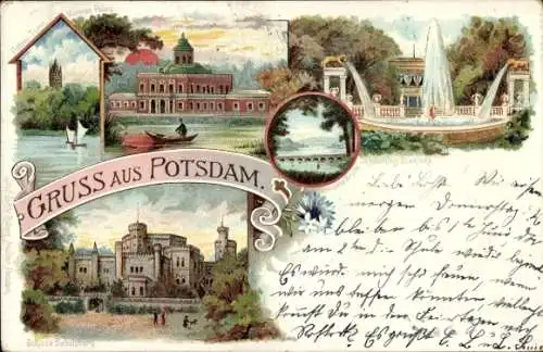 Litho Potsdam in Brandenburg, Schloss Babelsberg, Jagdschloss Glienicke, Marmor Palais