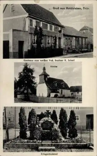 Ak Roldisleben Rastenberg in Thüringen, Gasthaus zum weißen Roß, Kirche, Kriegerdenkmal