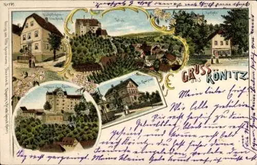 Litho Könitz Unterwellenborn in Thüringen, Geschäftshaus, Villa, Schloss