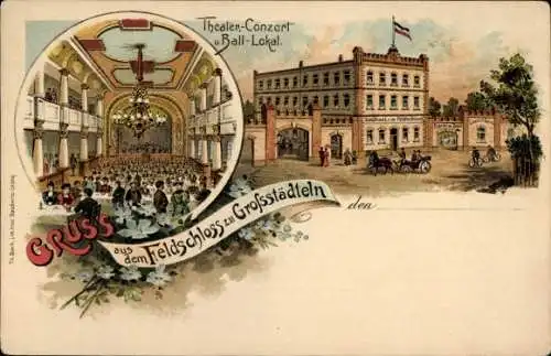 Litho Großstädteln Markkleeberg in Sachsen, Theater, Konzert, Balllokal Feldschloss