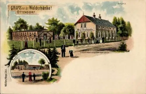 Litho Mark Ottendorf Bennewitz Sachsen, Gasthaus Waldschänke