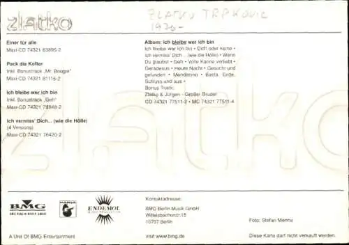 Ak Sänger Zlatko Trpkovic, Portrait, Autogramm