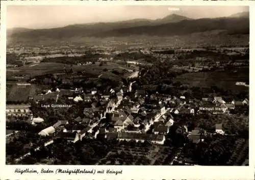 Ak Hügelheim Müllheim in Baden Markgräflerland, Weingut Marget, Fliegeraufnahme