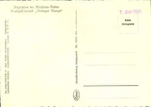 Ak Hügelheim Müllheim in Baden Markgräflerland, Weingut Marget, Fliegeraufnahme