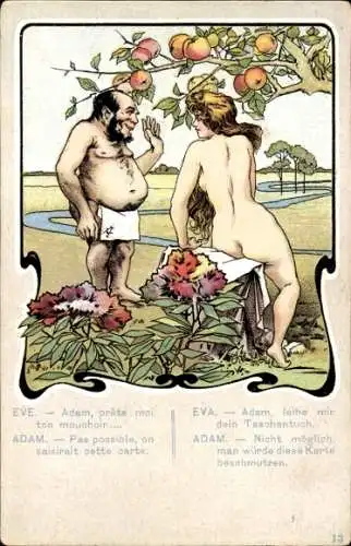 Litho Adam und Eva, leihe mir dein Taschentuch