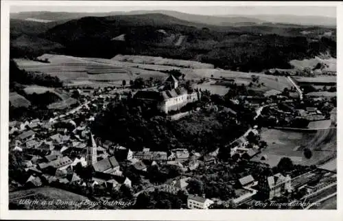 Ak Wörth an der Donau Oberpfalz Bayern, Fliegeraufnahme, Bundesbahnschule Schloss Wörth