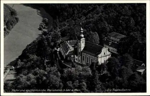 Ak Mariabuchen Lohr im Spessart Unterfranken, Fliegeraufnahme, Kloster und Wallfahrtskirche