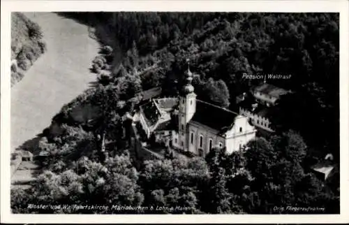 Ak Mariabuchen Lohr im Spessart Unterfranken, Fliegeraufnahme, Kloster und Wallfahrtskirche