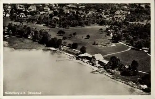 Ak Wasserburg Bodensee, Fliegeraufnahme, Strandbad mit Weinrestaurant