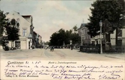 Ak Gussew Gumbinnen Ostpreußen, Markt u. Insterburgerstraße