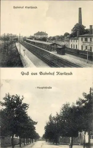 Ak Kieritzsch Neukieritzsch in Sachsen, Hauptstraße, Bahnhof