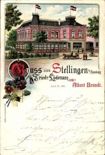 Litho Hamburg Eimsbüttel Stellingen, Gastwirtschaft Friedrich Lüdemann, jetzt Albert Brandt