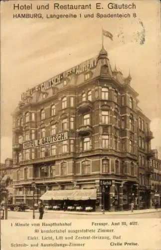 Ak Hamburg Mitte St. Georg, Hotel und Restaurant E. Gautsch, Langereihe 1 und Spadenteich 8