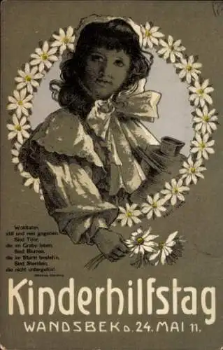 Ak Hamburg Wandsbek, Kinderhilfstag, 1911, Mädchen, Blumen