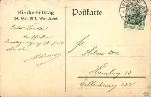 Ak Hamburg Wandsbek, Kinderhilfstag, 1911, Mädchen, Blumen