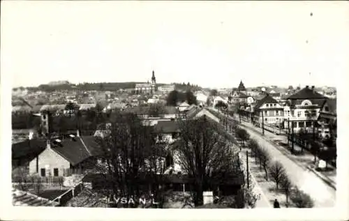 Foto Ak Lysá nad Labem Lissa Elbe Mittelböhmen, Vogelschau auf den Ort