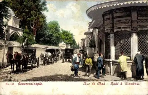 Ak Konstantinopel Istanbul Türkei, Rue de Chah, Zadé a Stamboul, Straßenpartie, Kutschen