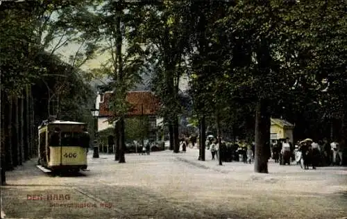 Ak Den Haag Südholland Niederlande, Scheveningsche Weg, Straßenbahn 406