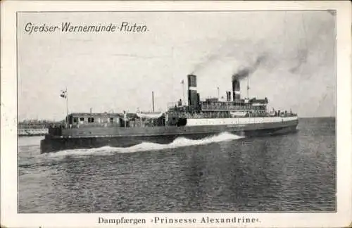 Ak Eisenbahnfähre, Dampffährschiff Prinsesse Alexandrine, Gjedser - Warnemünde