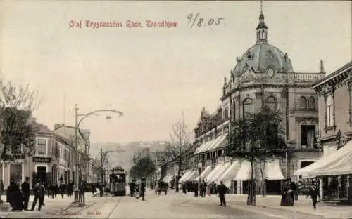 Ak Trondhjem Trondheim Norwegen, Olaf Trygvessøns Gade, Straßenbahn