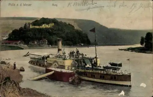 Ak Polle an der Weser, Burg, Dampfer