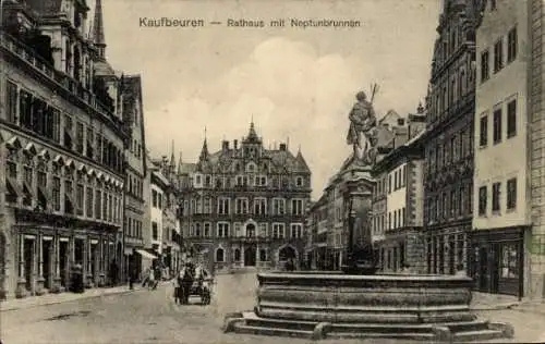 Ak Kaufbeuren an der Wertach in Schwaben, Rathaus mit Neptunbrunnen