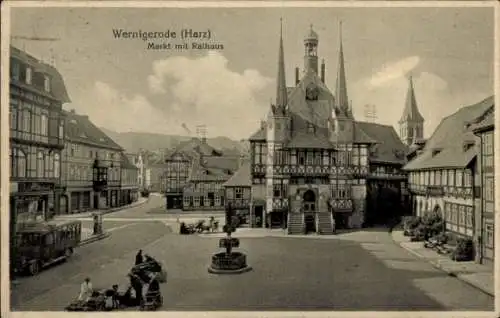 Ak Wernigerode im Harz, Markt mit Rathaus