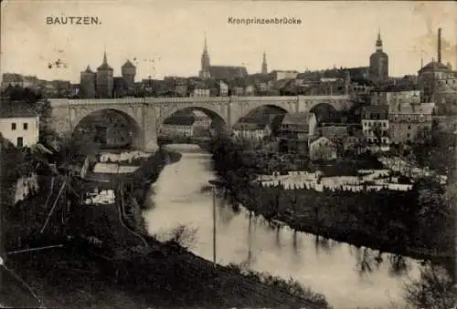 Ak Bautzen in der Lausitz, Blick auf die Kronprinzenbrücke