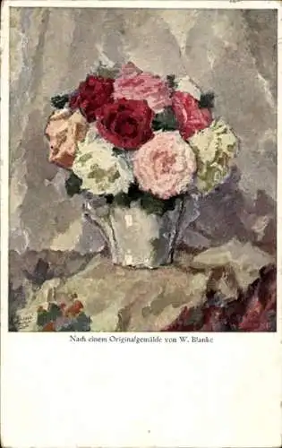 Künstler Ak Blanke, Rosen in einer Blumenvase