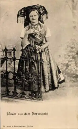 Ak Spreewald, Frau in Volkstracht