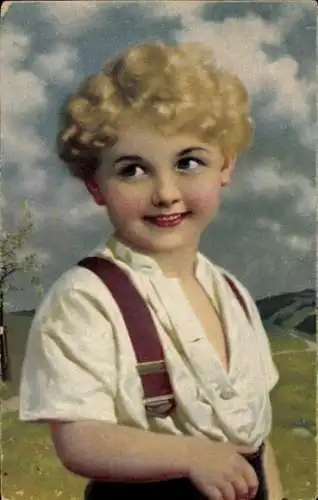 Künstler Ak Portrait eines Jungen, Blondes Haar, Lächelnd