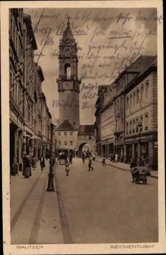 Ak Bautzen in der Lausitz, Reichenturm, Straße