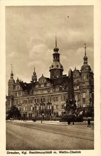 Ak Dresden Altstadt, Königliches Residenzschloss, Wettin-Obelisk