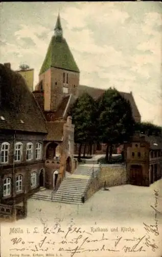 Ak Mölln im Herzogtum Lauenburg, Rathaus, Kirche