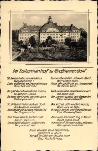 Ak Großhennersdorf Herrnhut in Sachsen, Katharinenhof, Gedicht