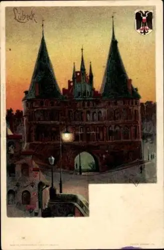 Künstler Litho Kley, Heinrich, Lübeck, Holstentor, Panorama