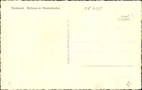 Ak Stralsund, Rathaus mit Nicolaikirche