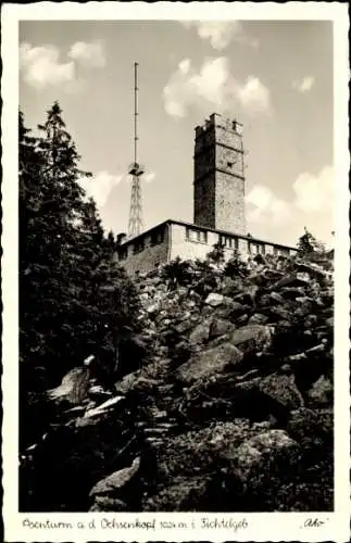 Ak Fichtelgebirge Oberfranken Bayern, Asenturm auf dem Ochsenkopf