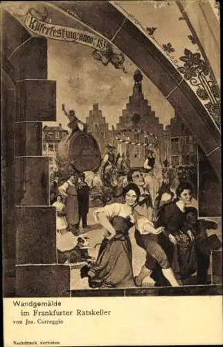 Ak Frankfurt am Main, Ratskeller, Wandgemälde vom Küferfestzug 1859