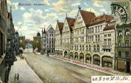 Ak München, Karlstor, Kaufhaus Oberpollinger GmbH