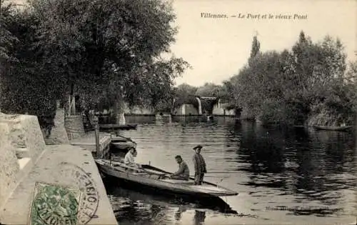 Ak Villennes sur Seine Yvelines, Le Port et le Vieux Pont