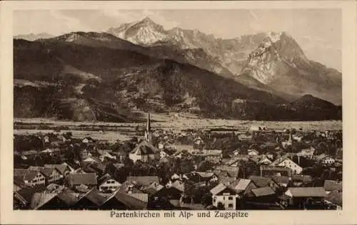 Ak Garmisch Partenkirchen in Oberbayern, Panorama, Alpspitze, Zugspitze